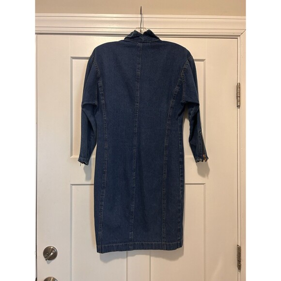 Vintage 90’s Long Sleeve Full Zip Retro Midi Blue Denim Dress Size 3 Rocker - Picture 7 of 7